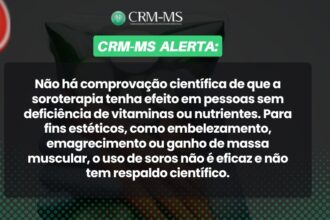 CRM/MS alerta para os riscos da soroterapia em tratamentos estéticos sem comprovação científica